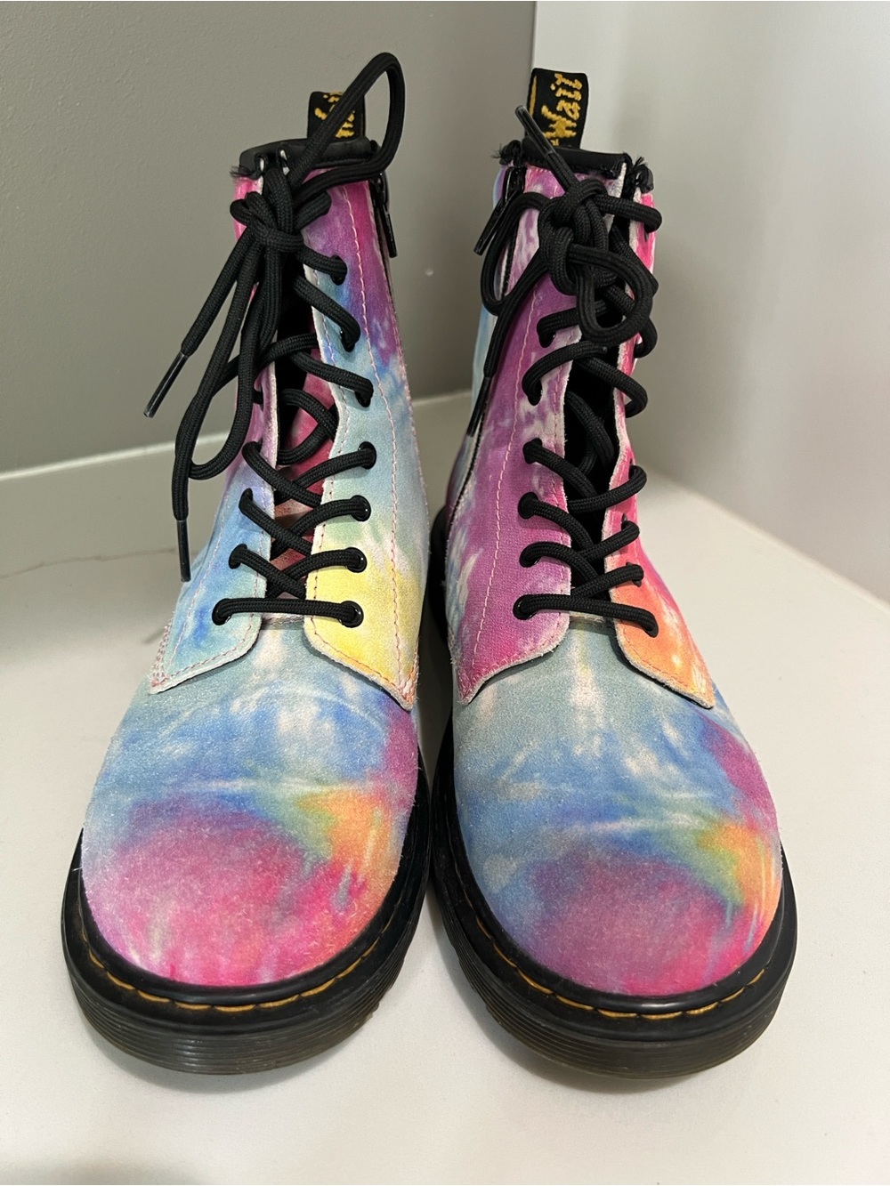 Tie-Dye Lace-Up Ankle Boots in Pink/Blue